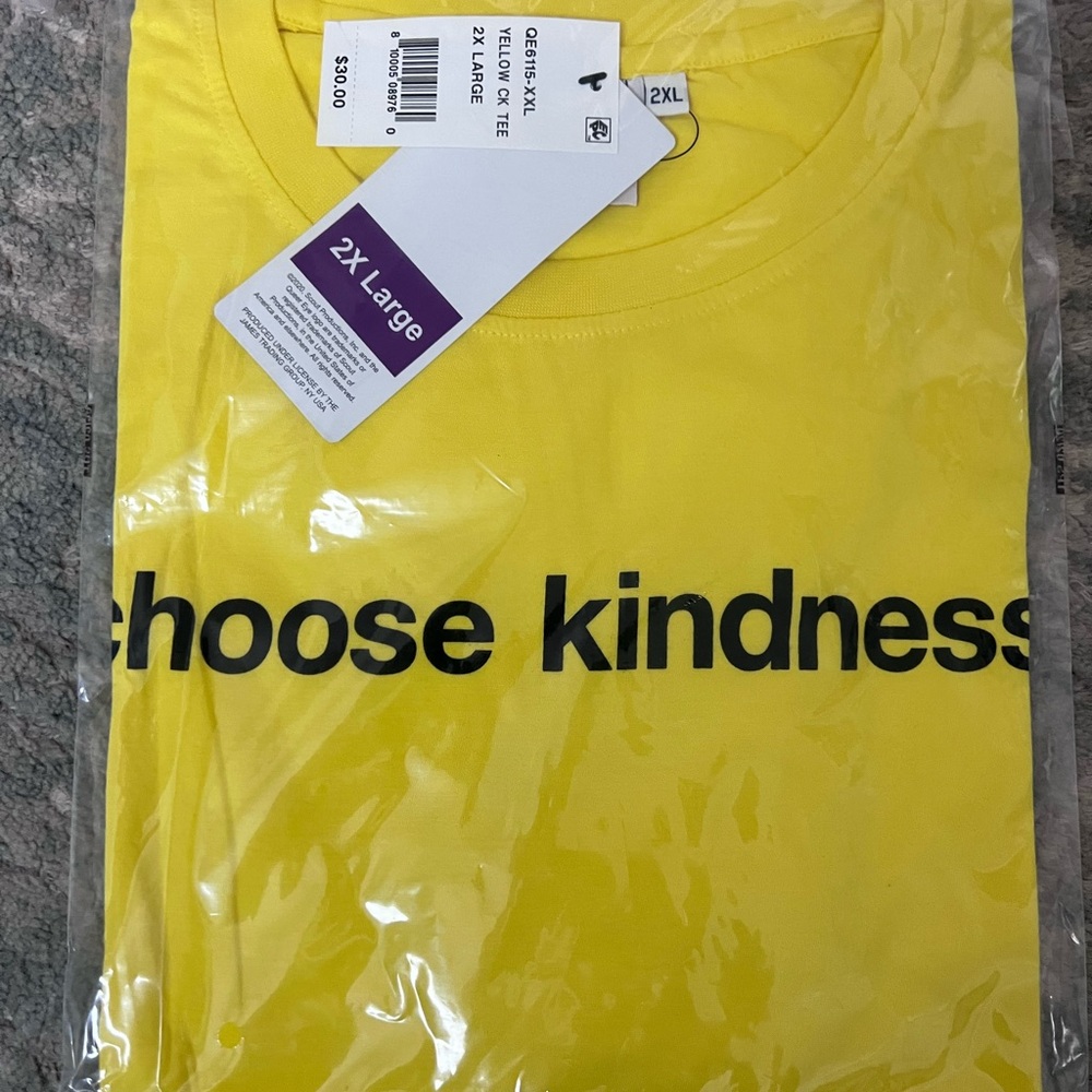 NWT | Yellow 'Choose Kindness' Men's T-Shirt, Size 2XL